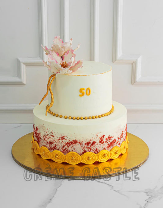 Gold Ivory Wedding Cake - Creme Castle