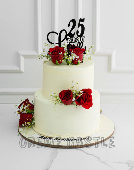Rose Topper Wedding Cake - Creme Castle