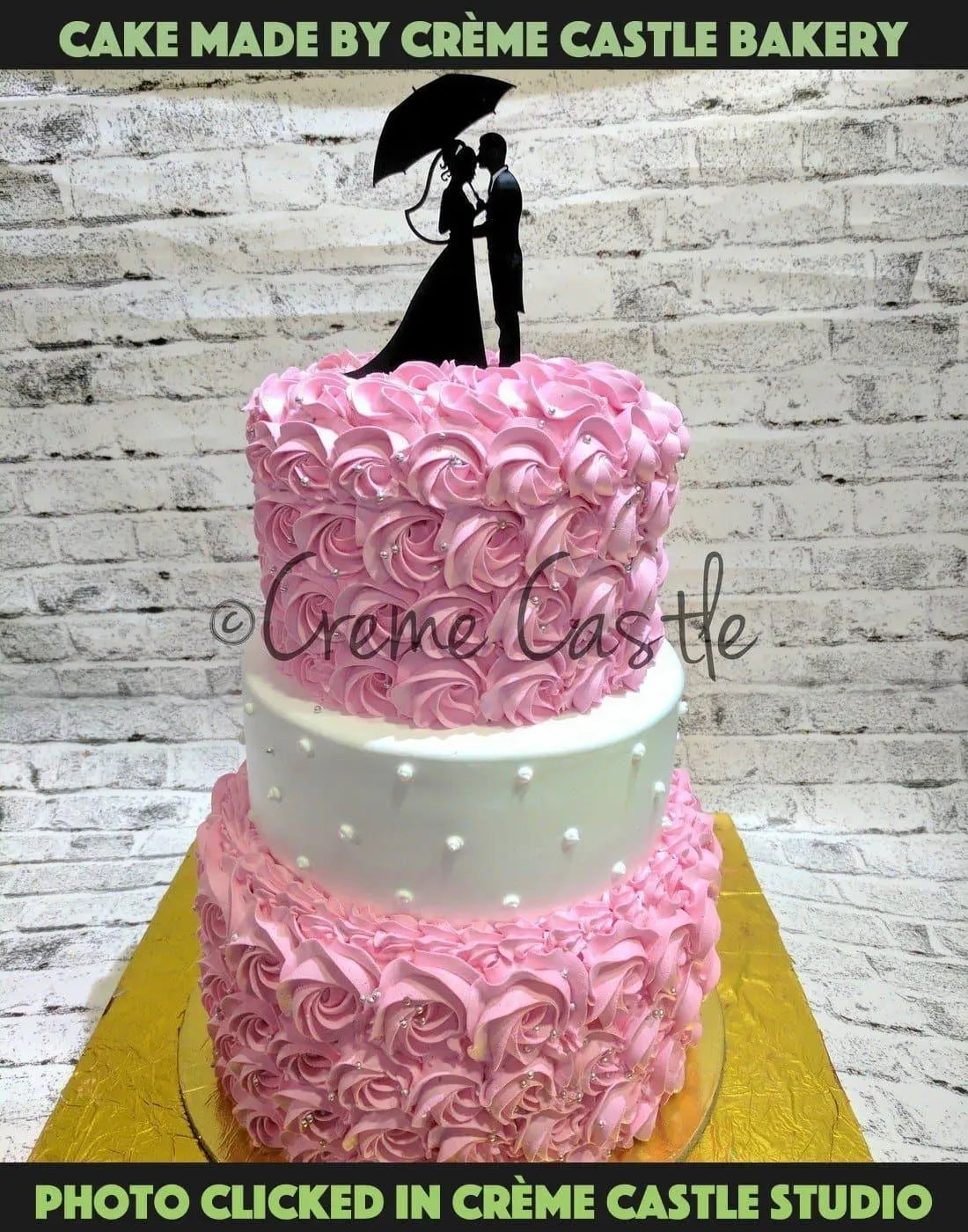 Pink Rose theme wedding cake - Creme Castle