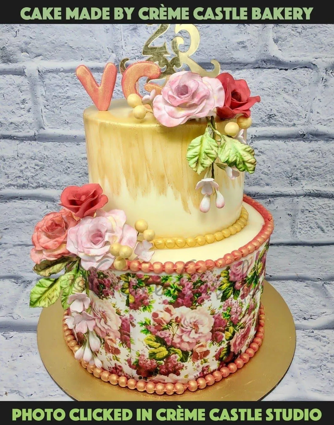 Two Tier 25th Anniversary Cake - Creme Castle