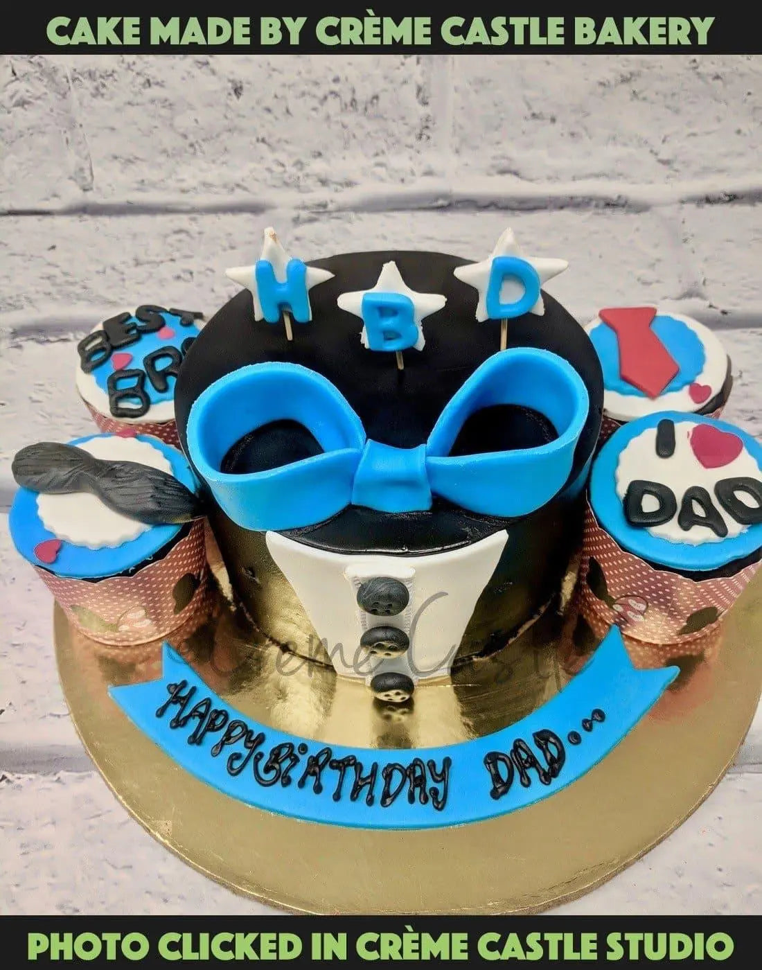 Tuxedo and Blue Bow cake - Creme Castle