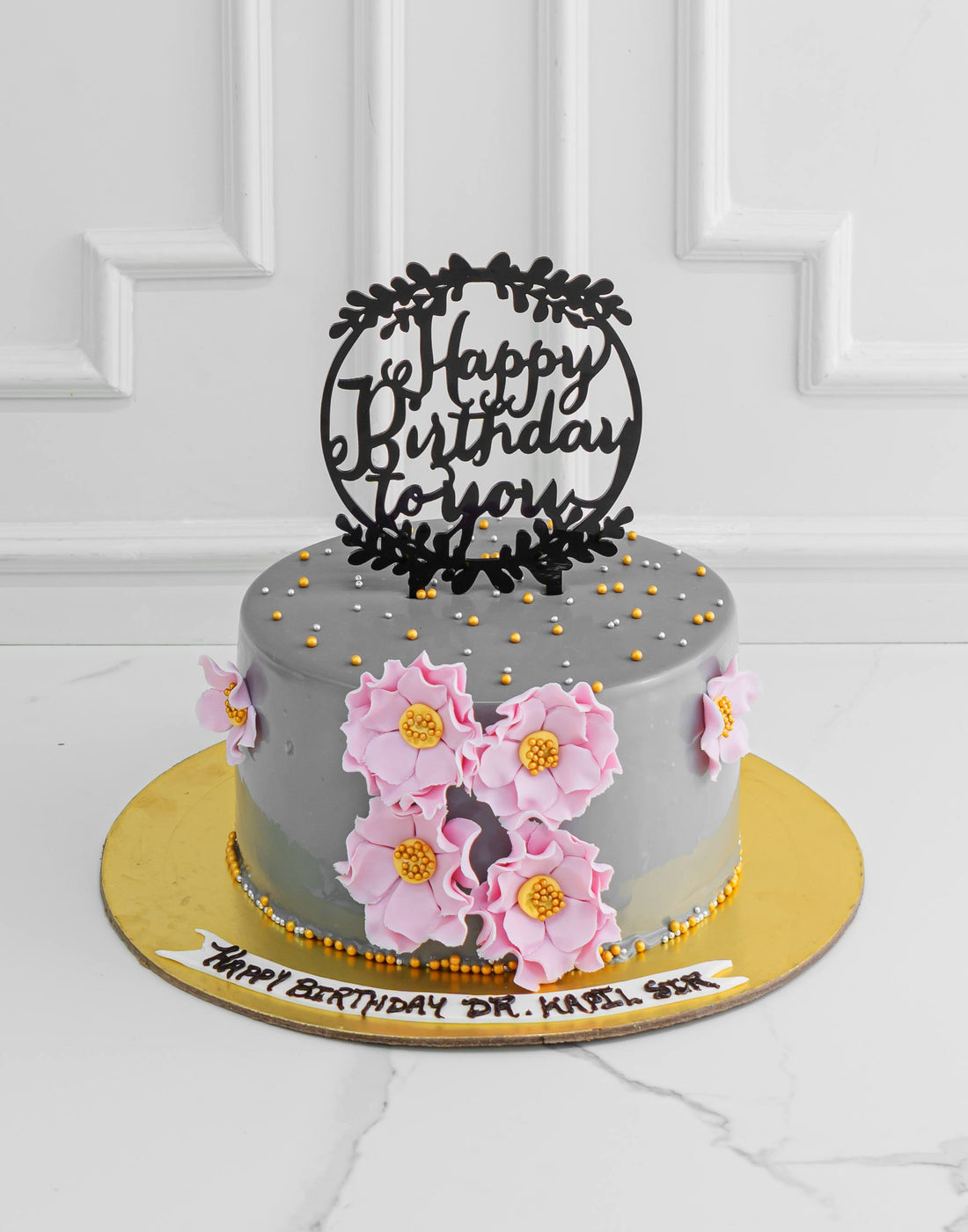 Floral Grey Cake. Customized Cakes Bakery. Noida & Gurgaon