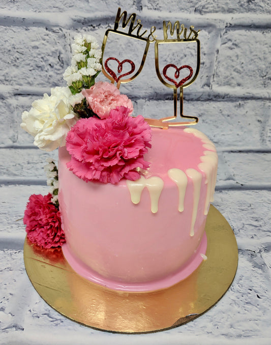 Engagement Theme Cake - Real Flowers on Cake - Customized Cake In Gurgaon