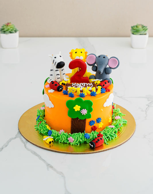 Orange Jungle Animals Cake. Kids Cake Designs . Noida & Gurgaon