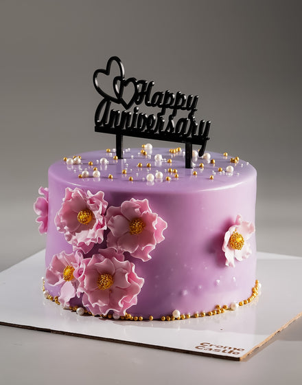 Floral Purple Anniversary Cake