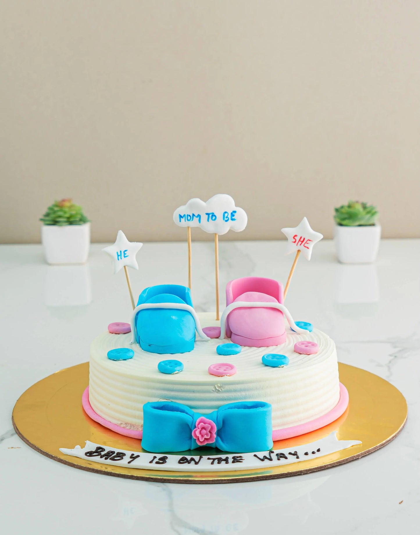 Baby Shower Cake. Pink Blue Shoes. Noida & Gurgaon