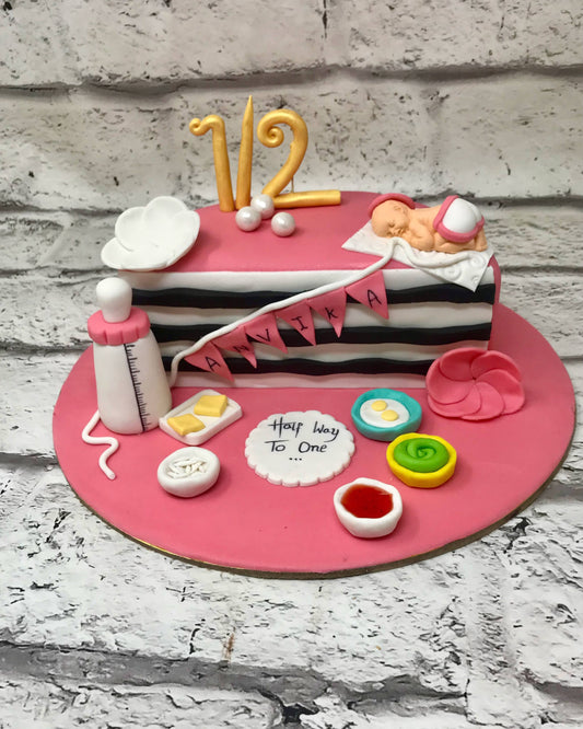 Baby Girl Semi Design Cake - Creme Castle