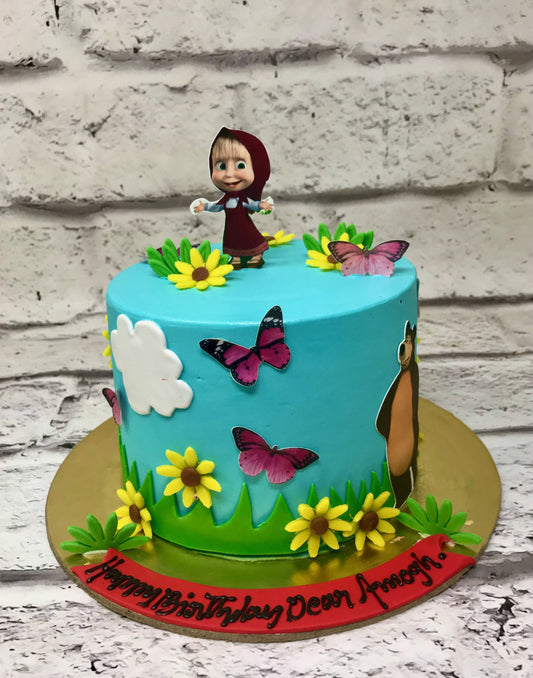 Masha Bear theme Cake in Blue by Creme Castle