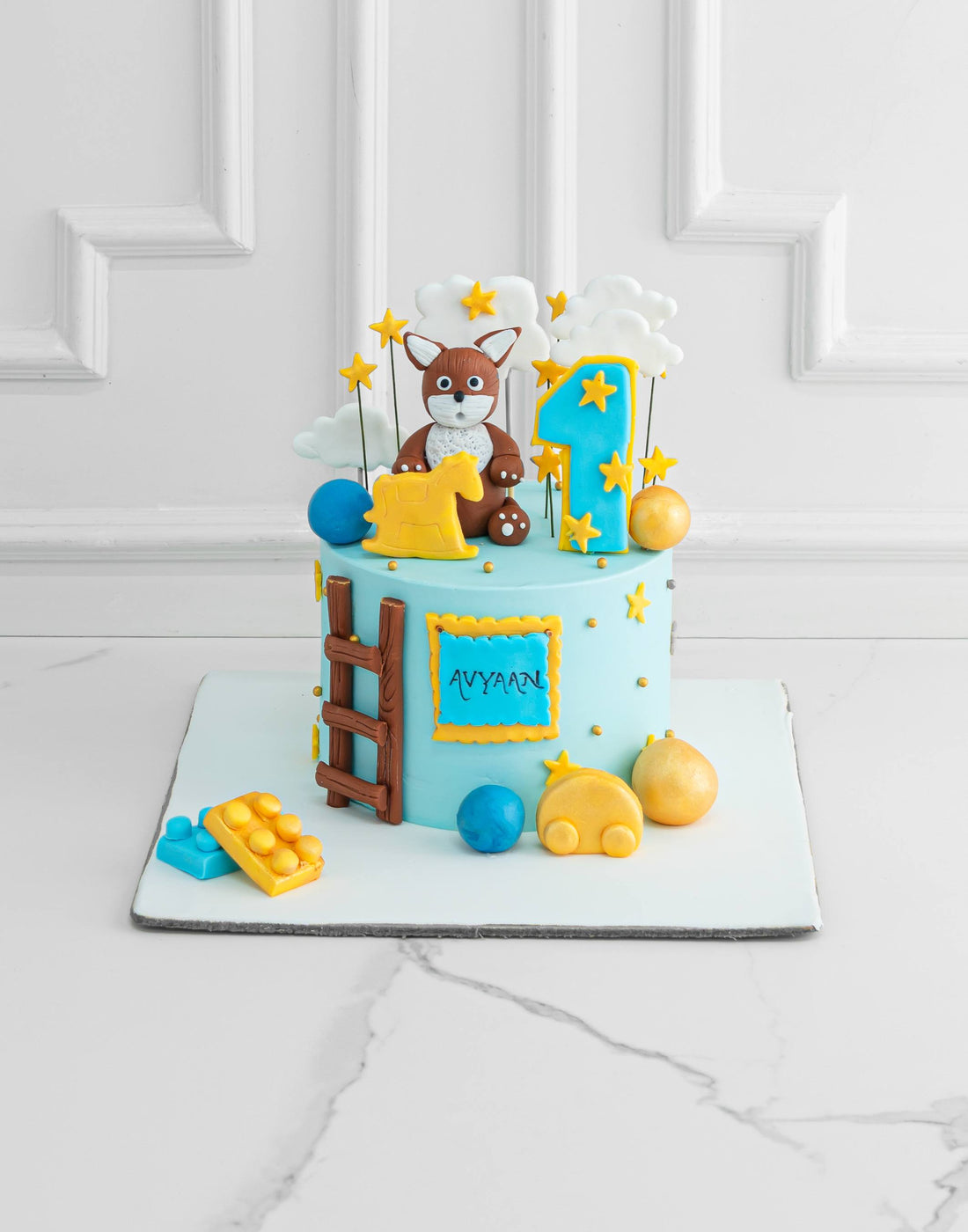 Teddy and ladder Cake - Creme Castle