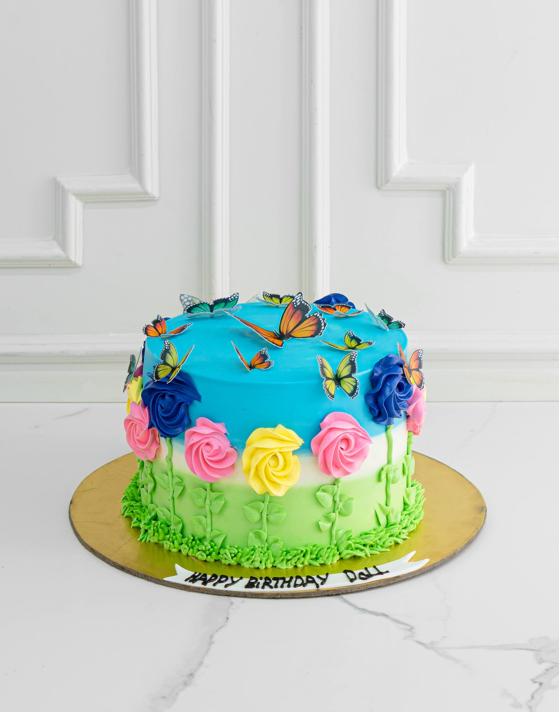 Cake with Butterflies and Flowers - Creme Castle