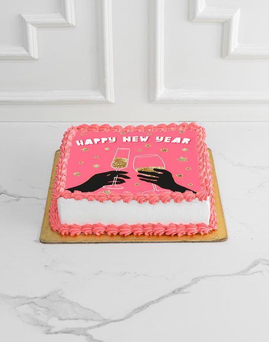 White New Years Photo Cake