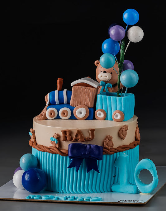 Teddy and Train Baby Cake