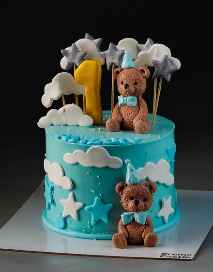 Teddy Cloud 1st Birthday Cake