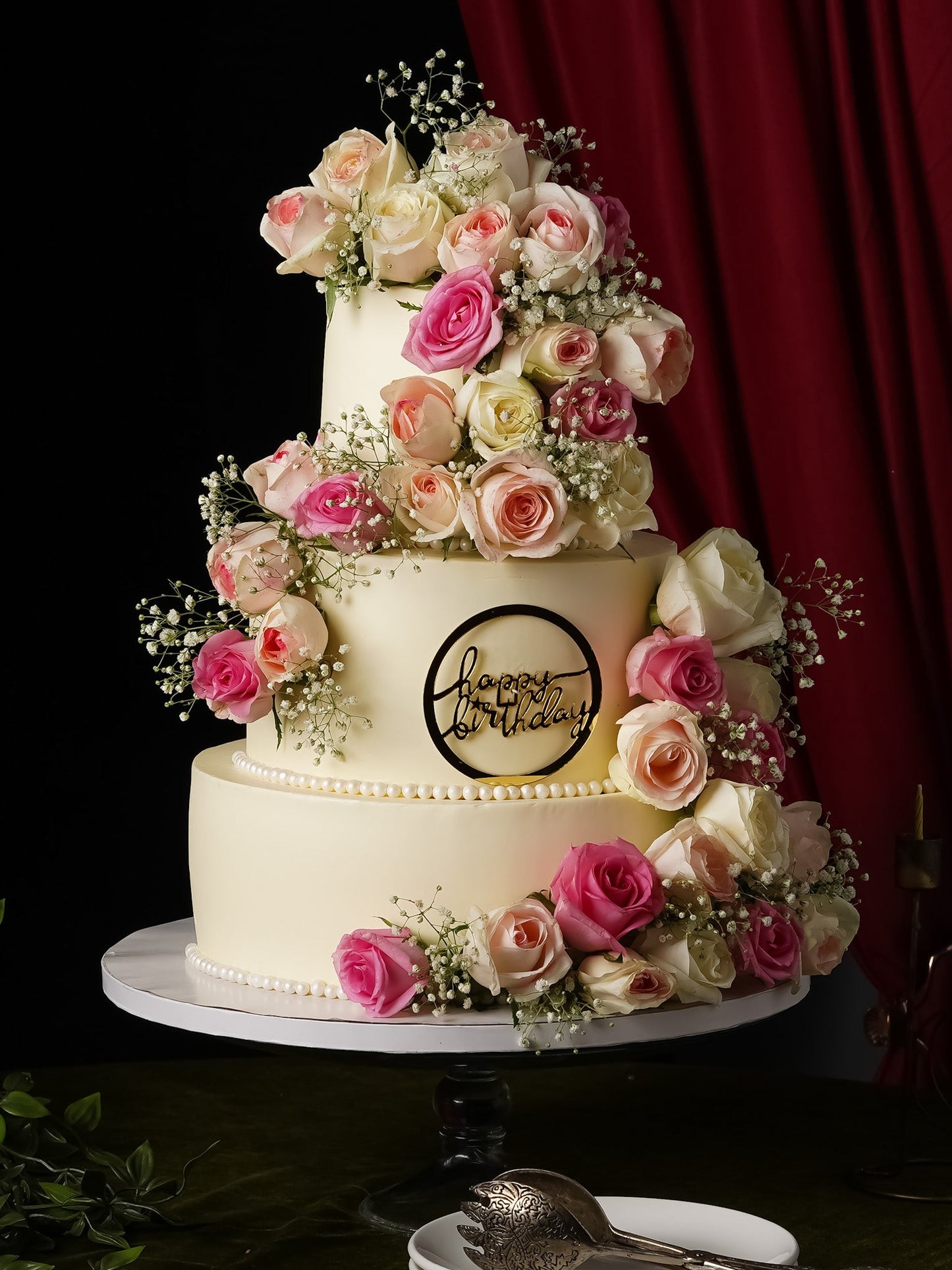 Pink 3 Tier Wedding Cake