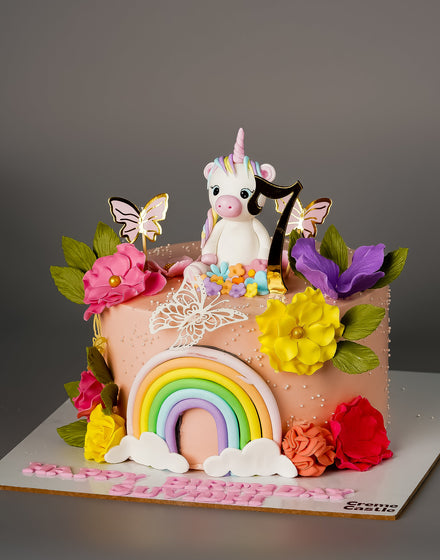 Unicorn Butterfly Floral Cake