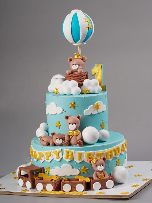 Teddy Balloon Clouds Cake
