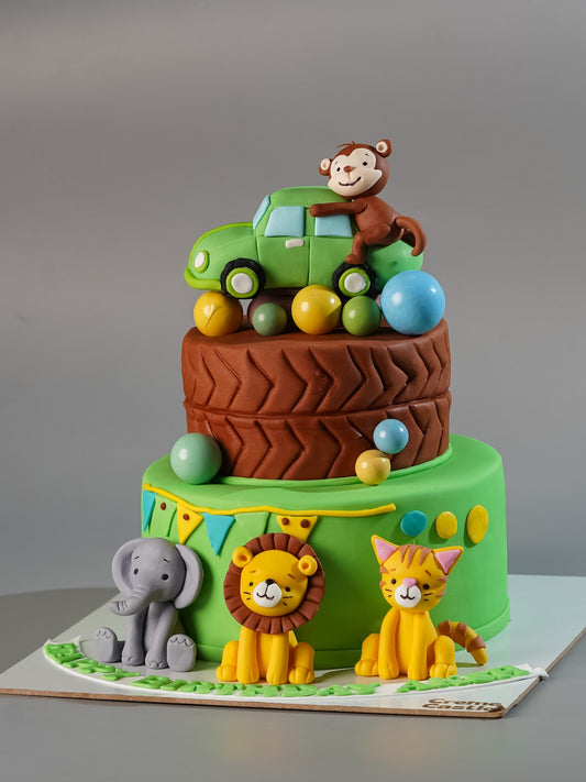 Jungle Safari Car Kids Birthday Cake