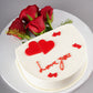 Love You Rose Cake Bouquet - White cake with red hearts and fresh red roses