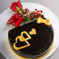 Midnight Gold Cake Bouquet - Chocolate glazed cake with gold hearts and red roses