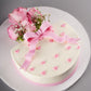 Bow-Kissed Cake Bouquet - Heart-shaped white cake with pink bow and fresh roses