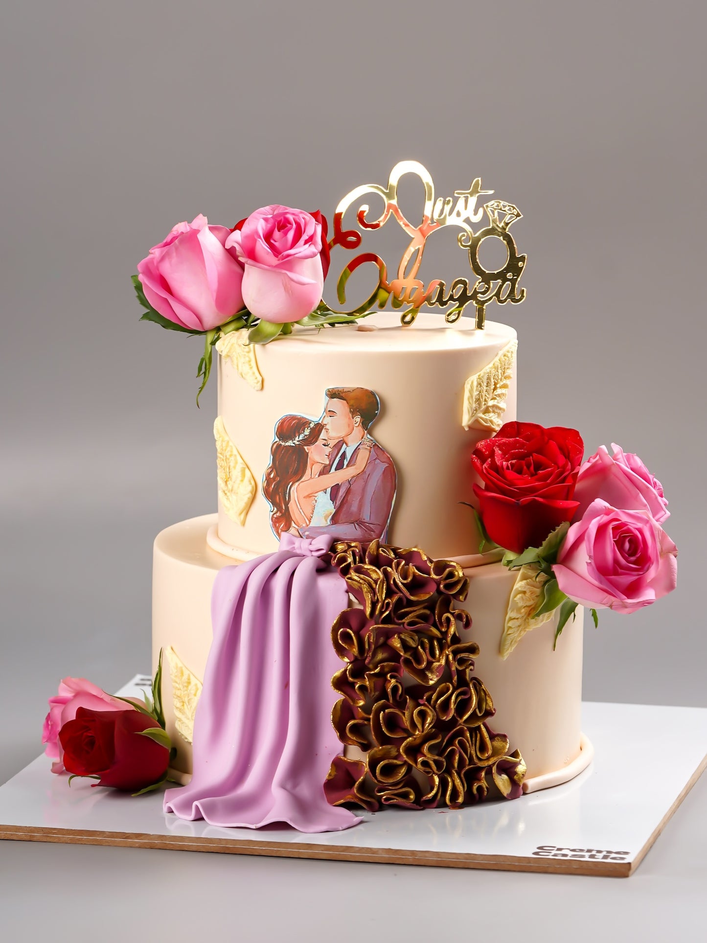Just Engaged Couple Portrait Cake