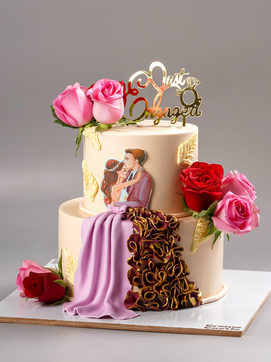 Just Engaged Couple Portrait Cake