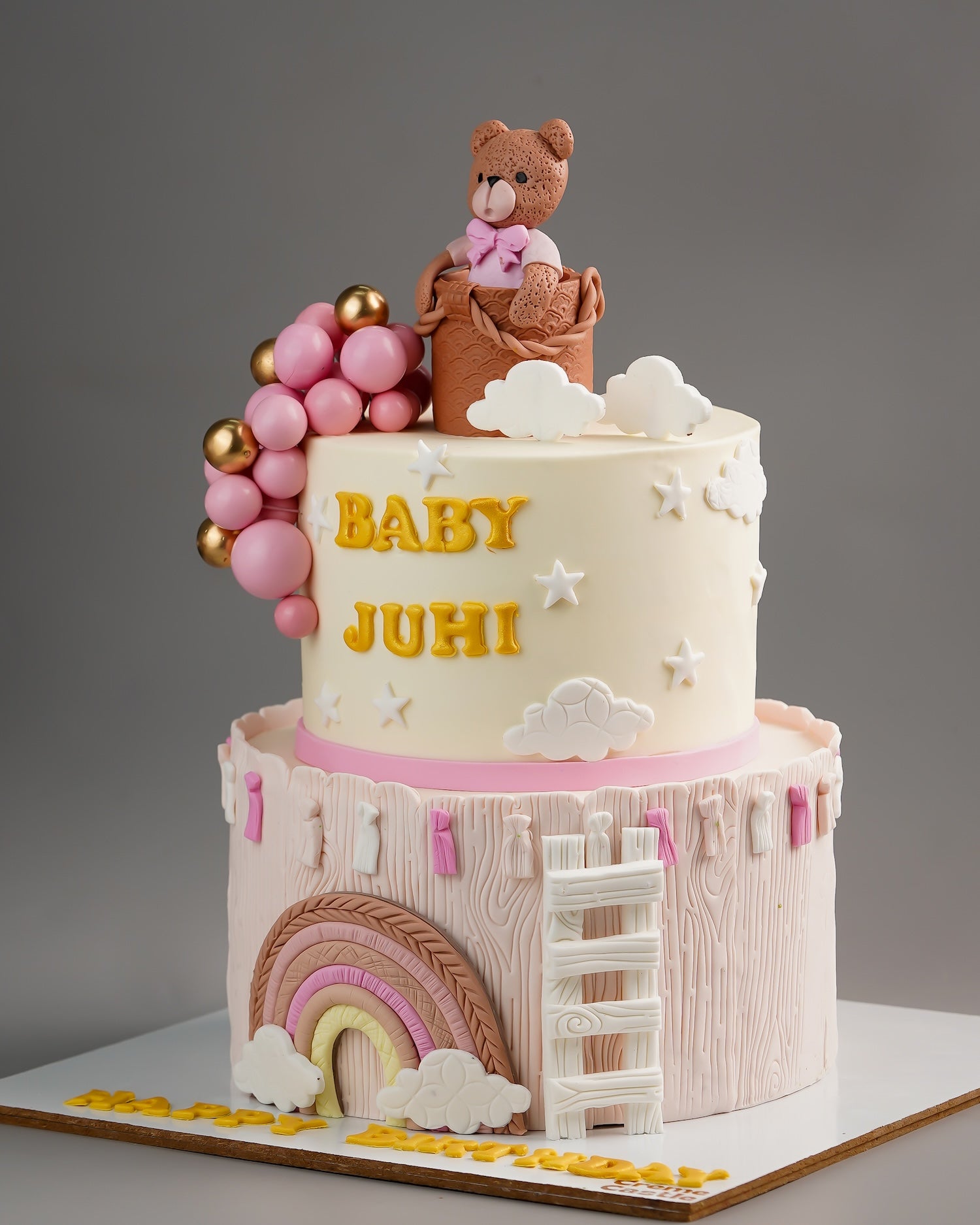 Boho Teddy Welcome Baby Cake