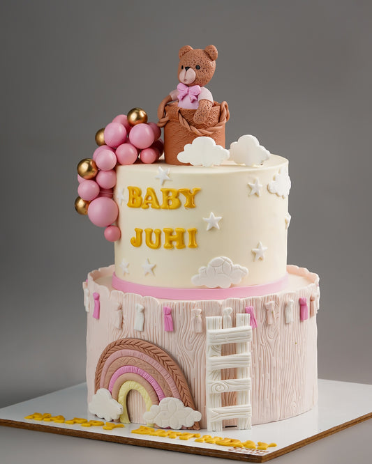 Boho Teddy Welcome Baby Cake