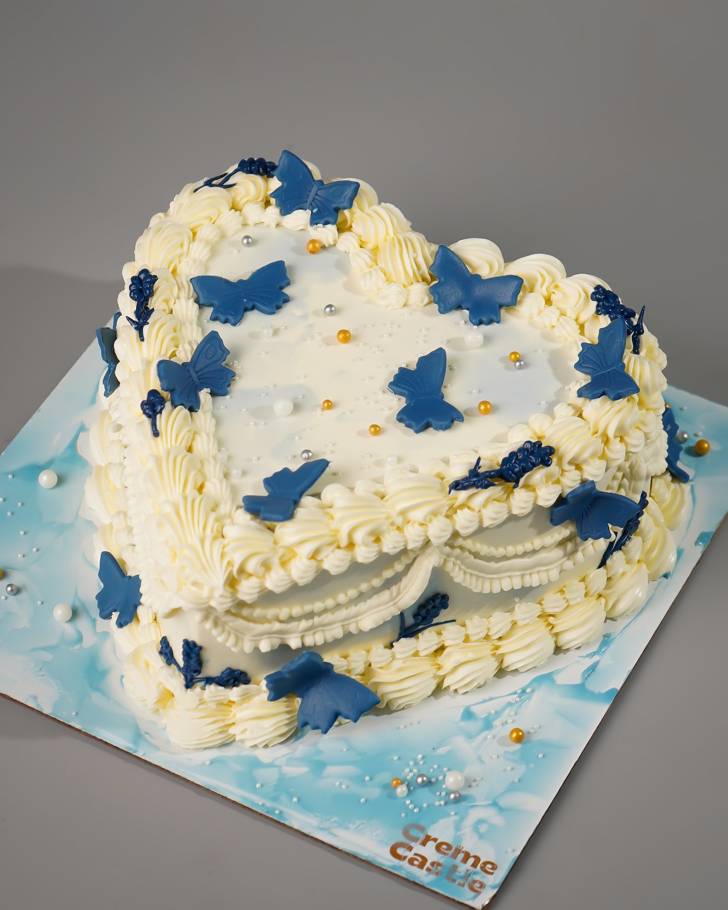 Blue Butterfly Heart Cake