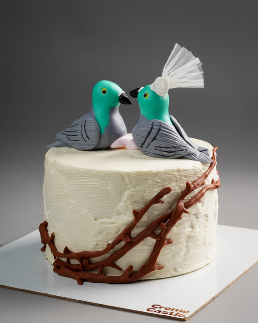 Kissing Love Birds Rustic Cake