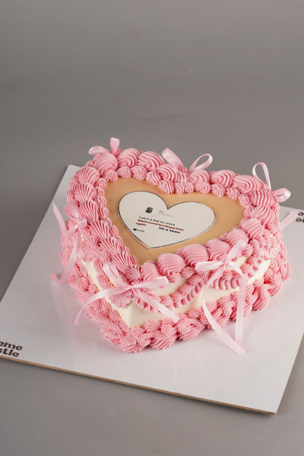 Pink Vintage Heart Photo Cake