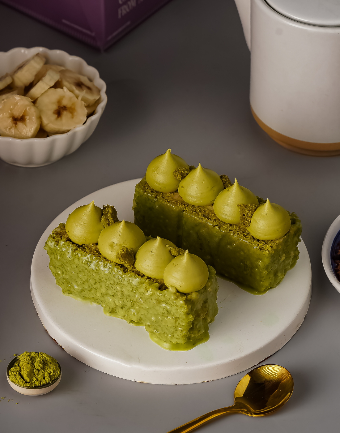 Matcha Banana Cake Slice [2 Pcs] - Creme Castle