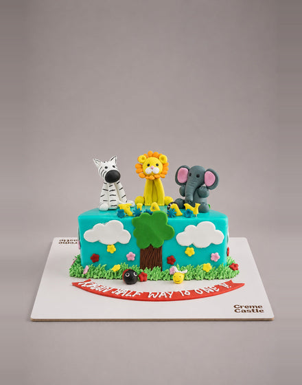 Jungle Half Cake. 6 Months Cake. Half Birthday Cake. Noida & Gurgaon