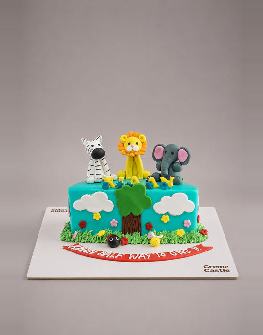 Jungle Half Cake. 6 Months Cake. Half Birthday Cake. Noida & Gurgaon