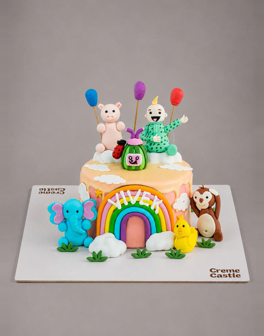 Cocomelon Family Drip Design Cake - Creme Castle
