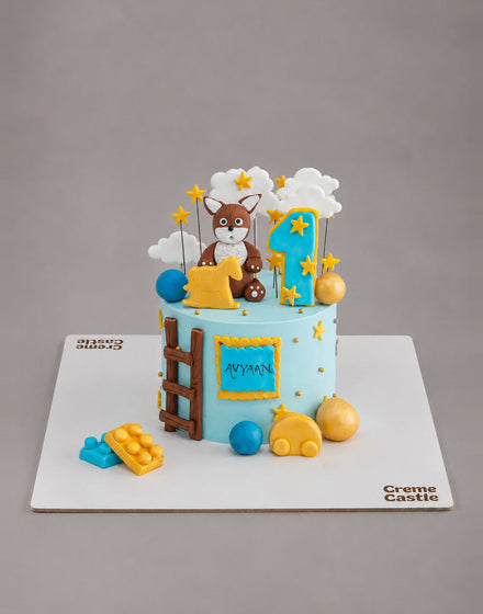 Teddy and ladder Cake - Creme Castle