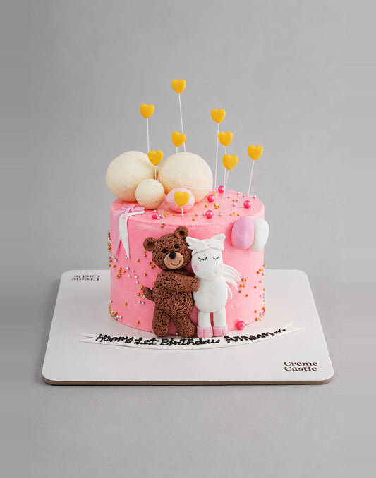 Teddy and Unicorn Theme Cake by Creme Castle