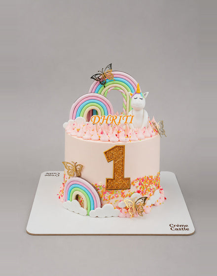1st Birthday Rainbow Theme Cake - Creme Castle