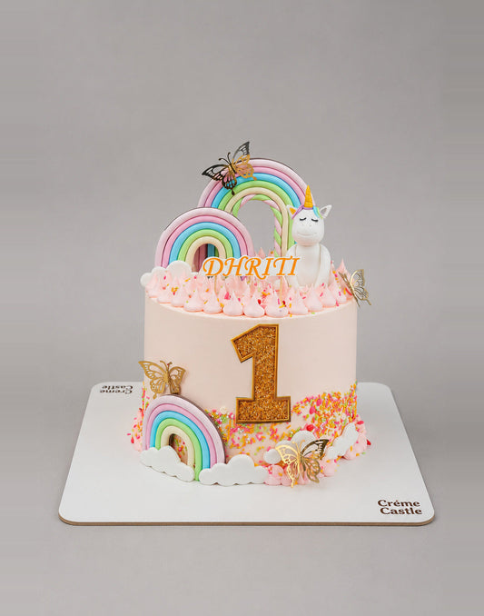 1st Birthday Rainbow Theme Cake - Creme Castle