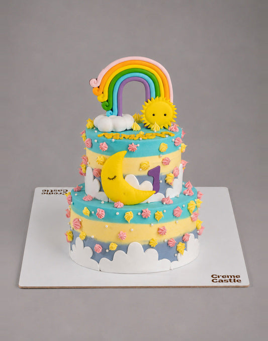 Sunny Rainbow 1st Birthday Cake - Creme Castle