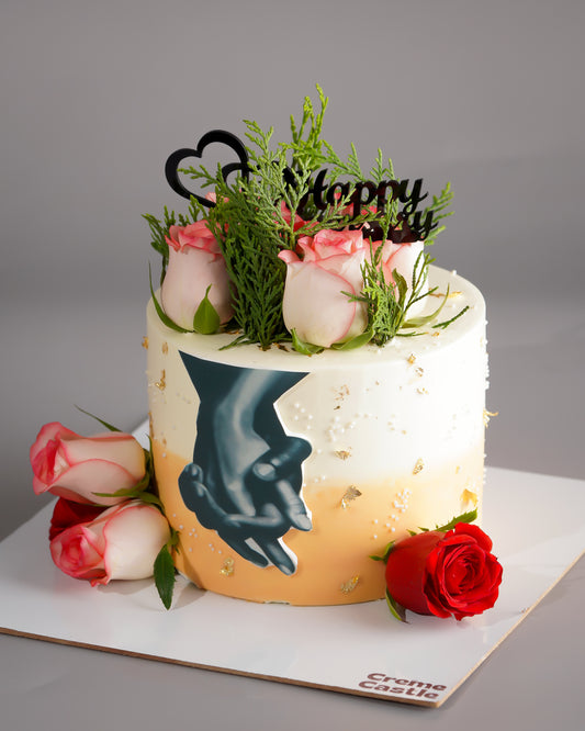 Floral Hand in Hand Anniversary Cake