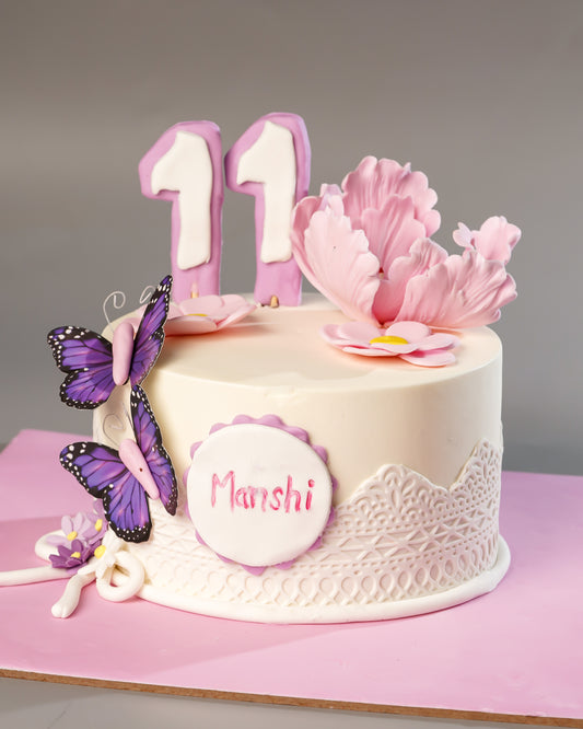 Butterfly Theme Cake in White by Creme Castle
