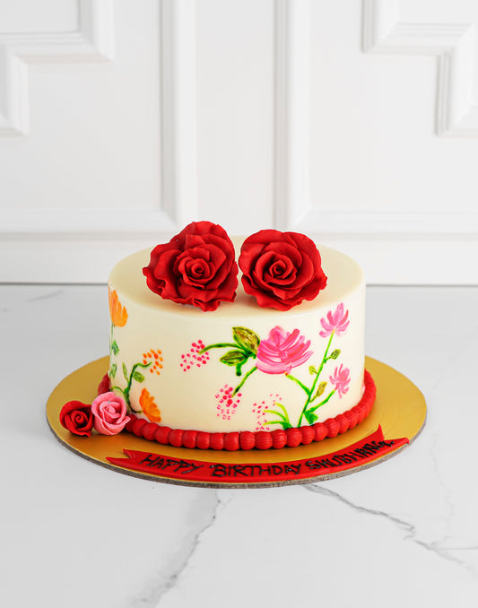 Hand painted floral cake 2 - Creme Castle