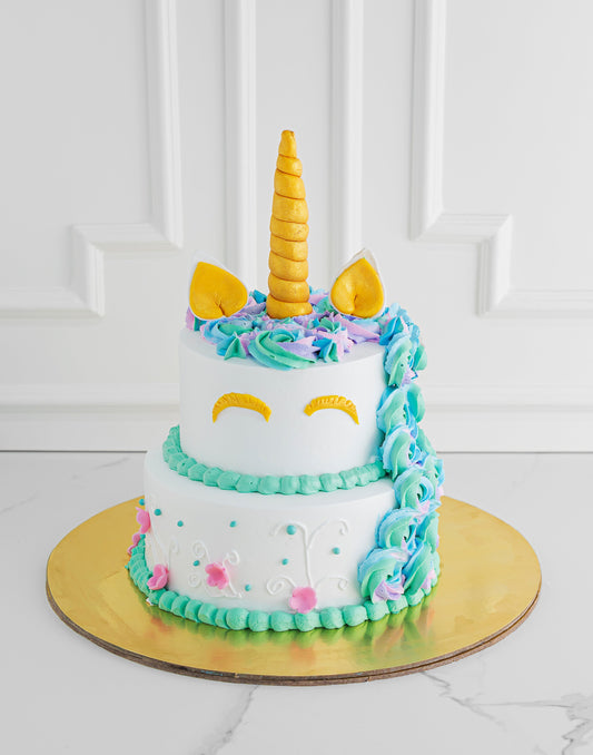 Unicorn Blue Tier Cake - Creme Castle