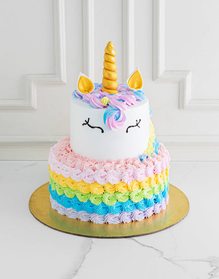 Unicorn Cream Tier Cake - Creme Castle