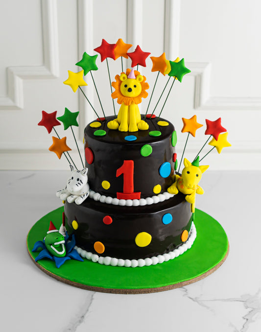 Jungle Lion Tier Cake - Creme Castle