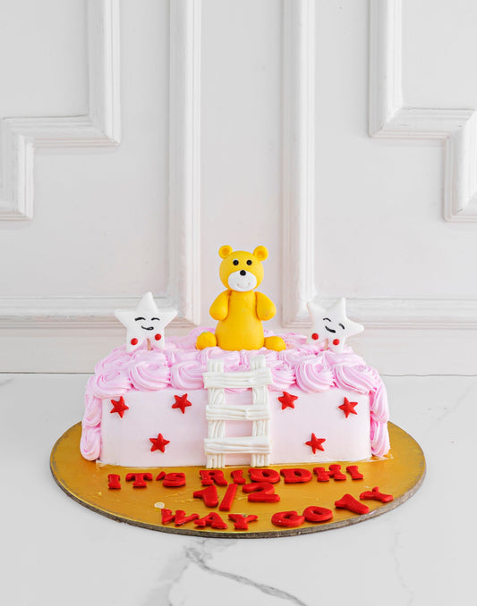 Girl Teddy Cake. 6 Months Cake. Half Birthday Cake. Noida & Gurgaon