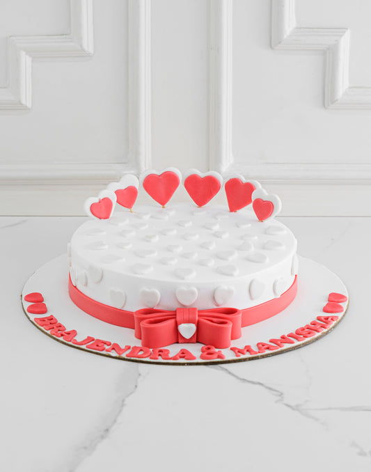 Pink Hearts on White Cake - Creme Castle