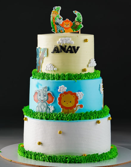 Jungle Cream 3 Tier Design Cake - Creme Castle
