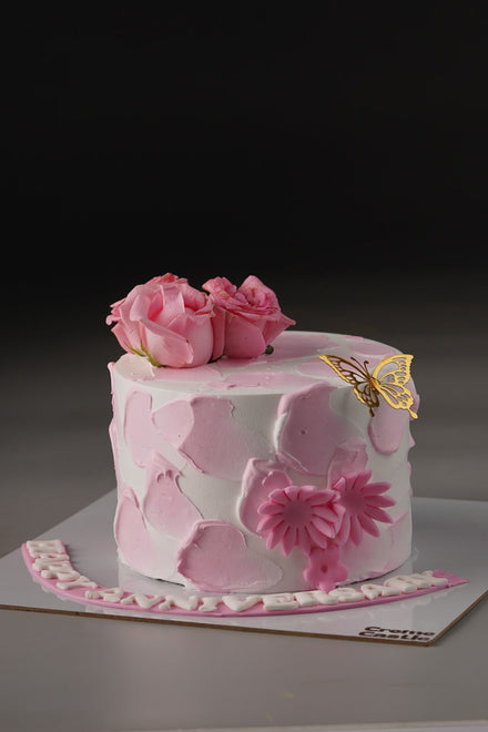 Pink Shaded Floral Design Cake - Creme Castle